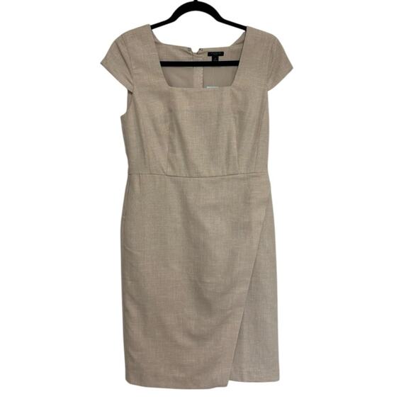 NWT Ann Taylor Linen Blend Square Neck Faux Wrap Sheath Dress - Size 2 Petite - Picture 3 of 8